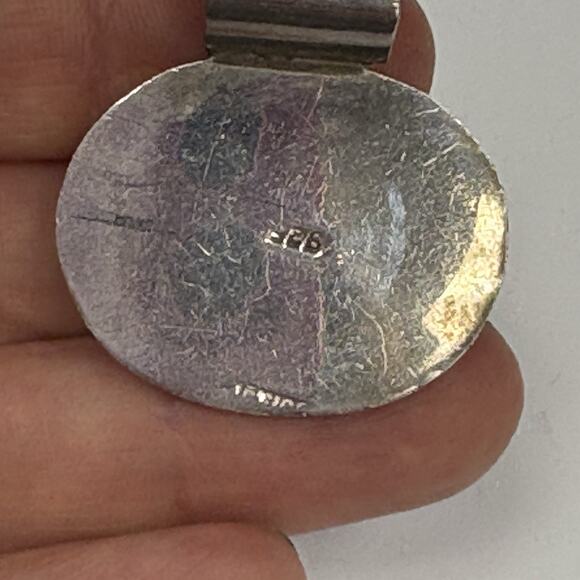 Vintage Mexico 925 Sterling Silver Black Onyx Pendant Heavy Oval - Picture 2 of 9